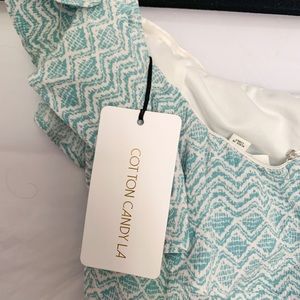 Blue & White Off The Shoulder Romper